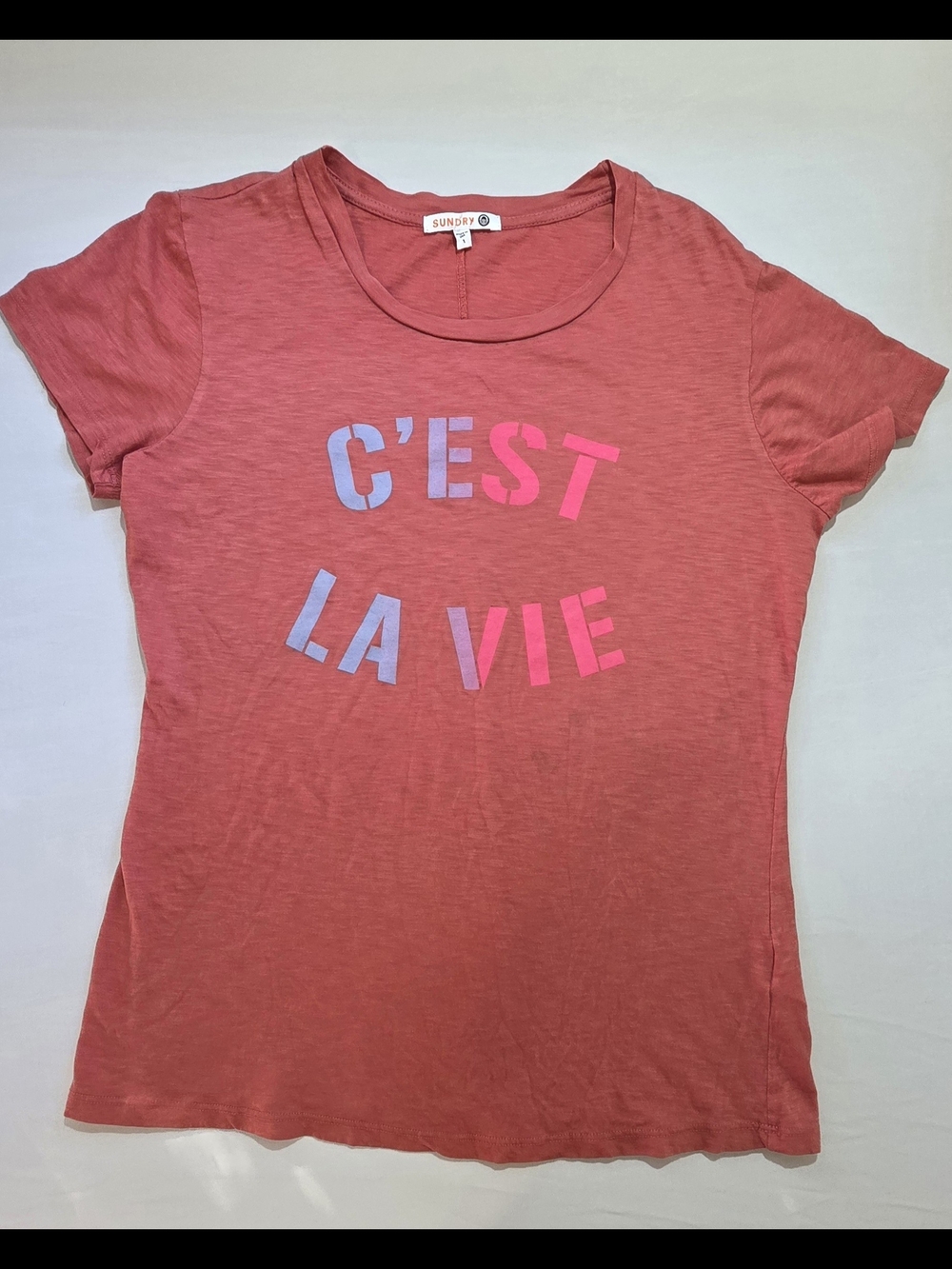 SUNDRY Pink 'C'EST LA VIE' Short Sleeve Tee #0003